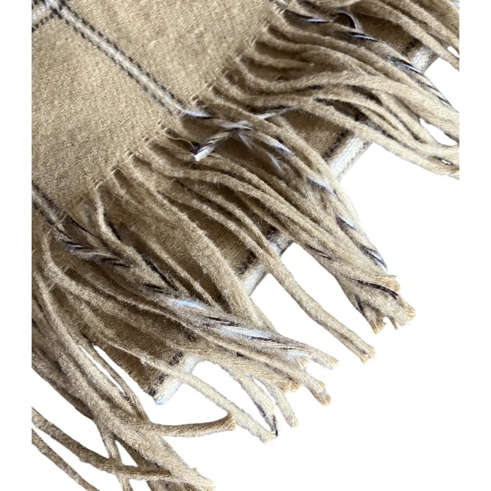 GIVENCHY Made in Italy ACRYLIC KNIT SCARF Unisex Men's TAN PLAID Fringe Trim